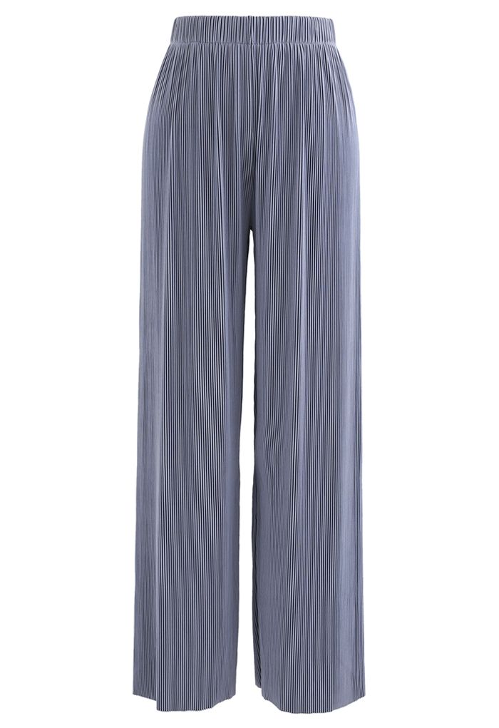 Pantalones de canalé de cintura alta en contraste en azul polvoriento