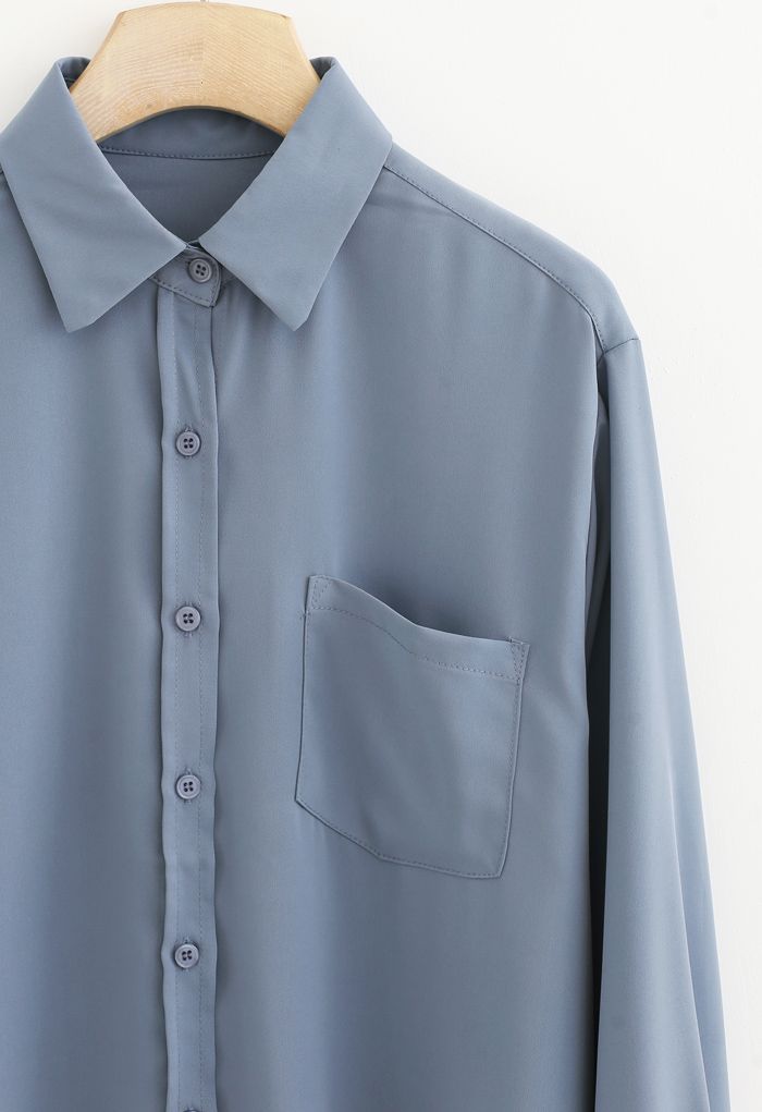 Camisa Básico Blandura hola-bajo en azul polvoriento