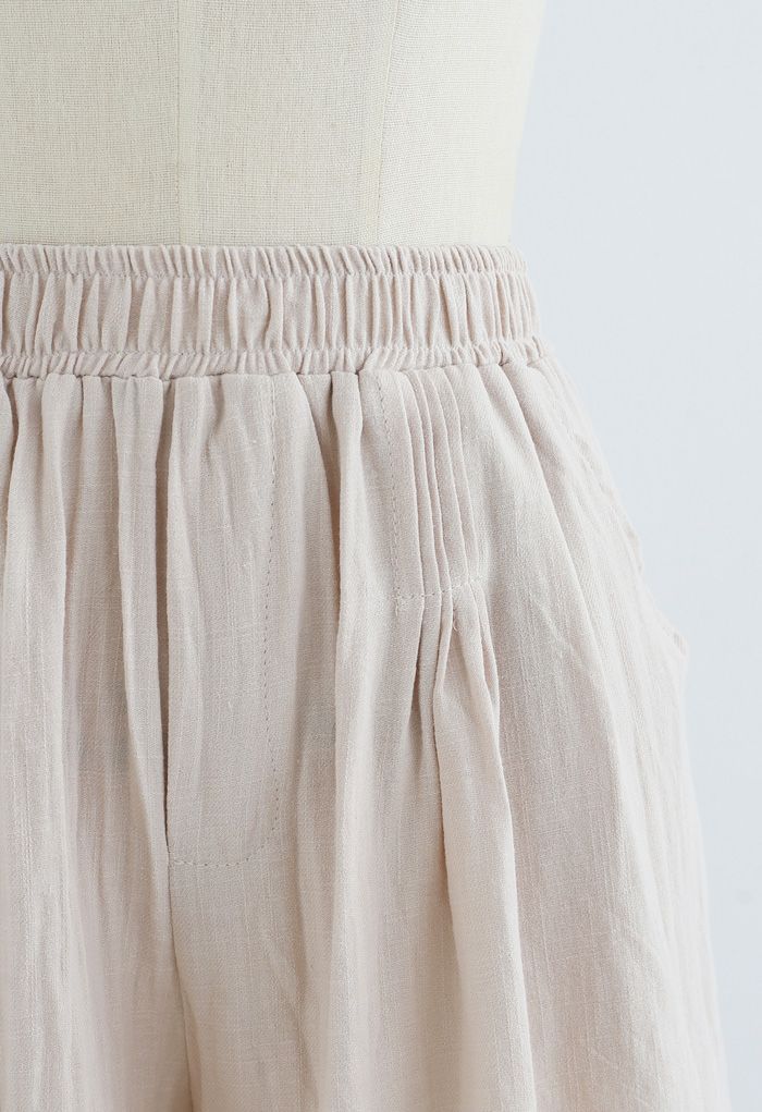Shorts de algodón con bolsillos delanteros Pintuck en lino