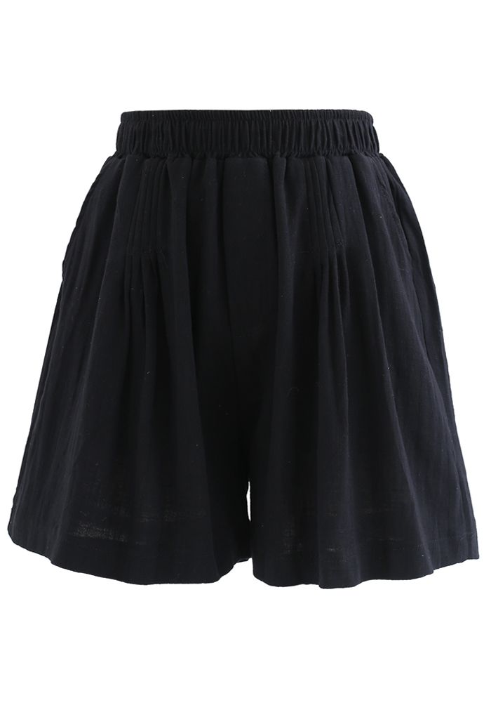 Shorts de algodón con bolsillos delanteros Pintuck en negro