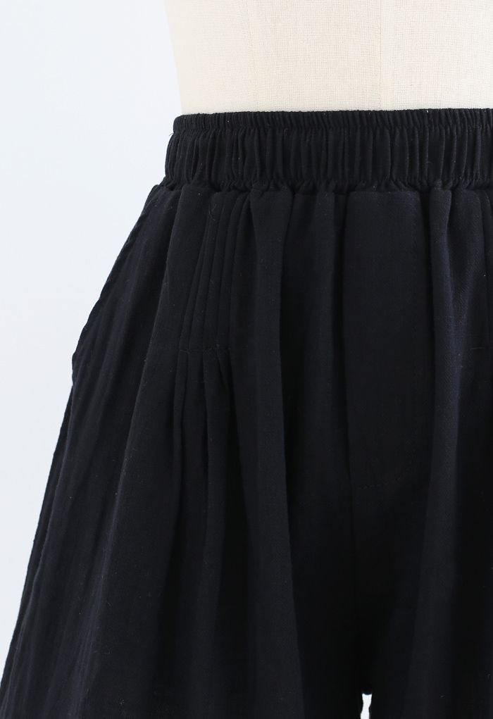 Shorts de algodón con bolsillos delanteros Pintuck en negro