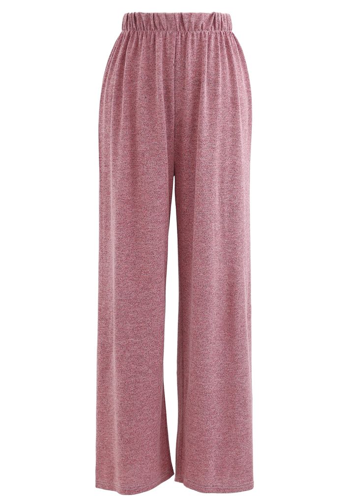 Conjunto de top de punto retorcido y pantalones de cintura alta en rosa