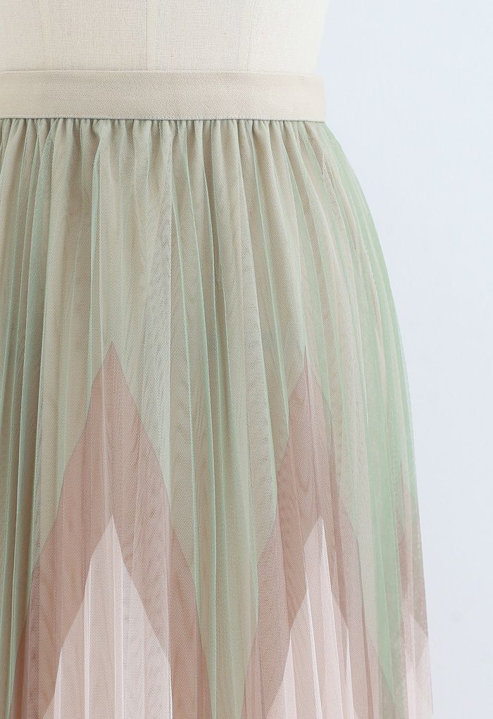 Falda midi de tul plisada de doble capa en zigzag en color crema