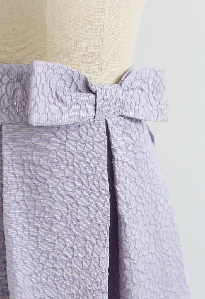 Falda plisada de jacquard floral completo con cintura de lazo en lila