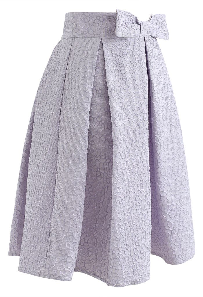 Falda plisada de jacquard floral completo con cintura de lazo en lila