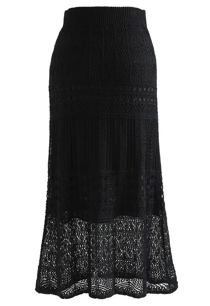 Versátil falda de punto calada en negro