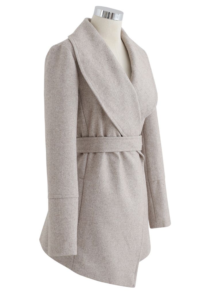 Abrigo cruzado de mezcla de lana con cinturón de Rabato en tostado claro