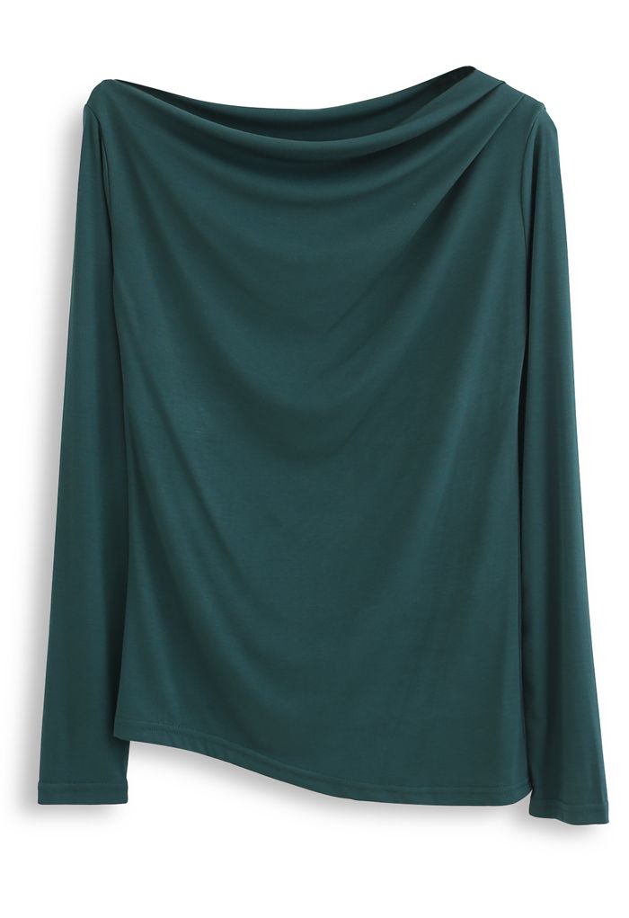 Top de manga larga con cuello drapeado en verde