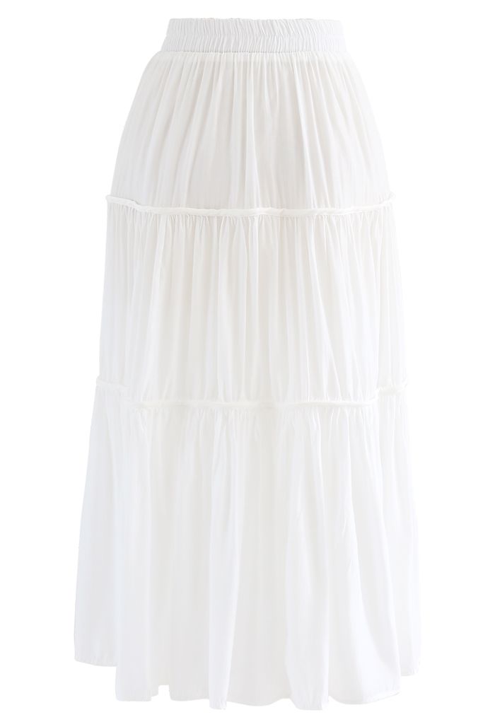 Falda midi plisada con vuelo en blanco
