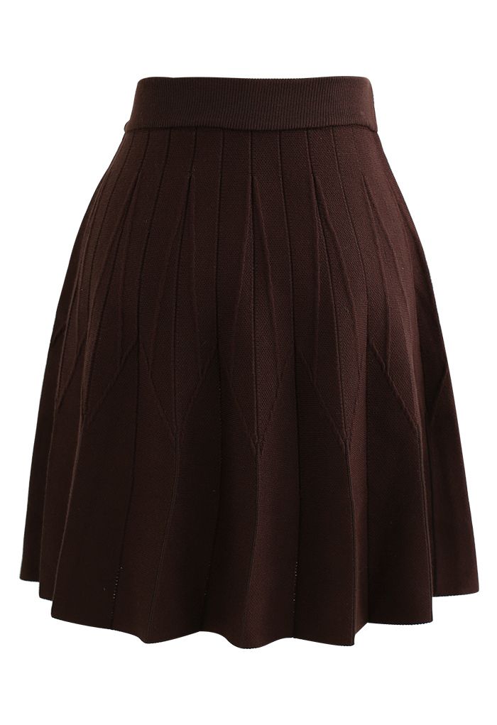 Falda de punto plisada de rayas en marrón