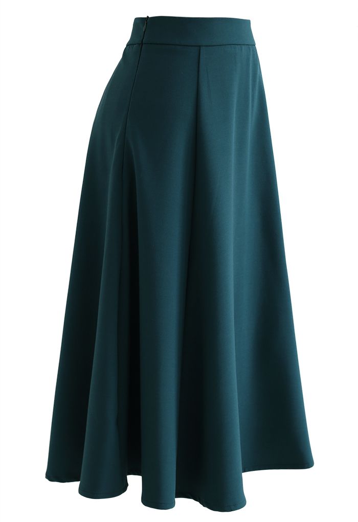 Falda midi con dobladillo acampanado y detalle de costuras en verde azulado