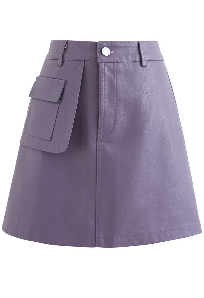 Falda con textura de piel sintética con bolsillo en lila