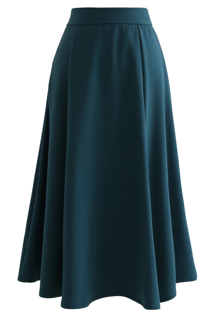 Falda midi con dobladillo acampanado y detalle de costuras en verde azulado
