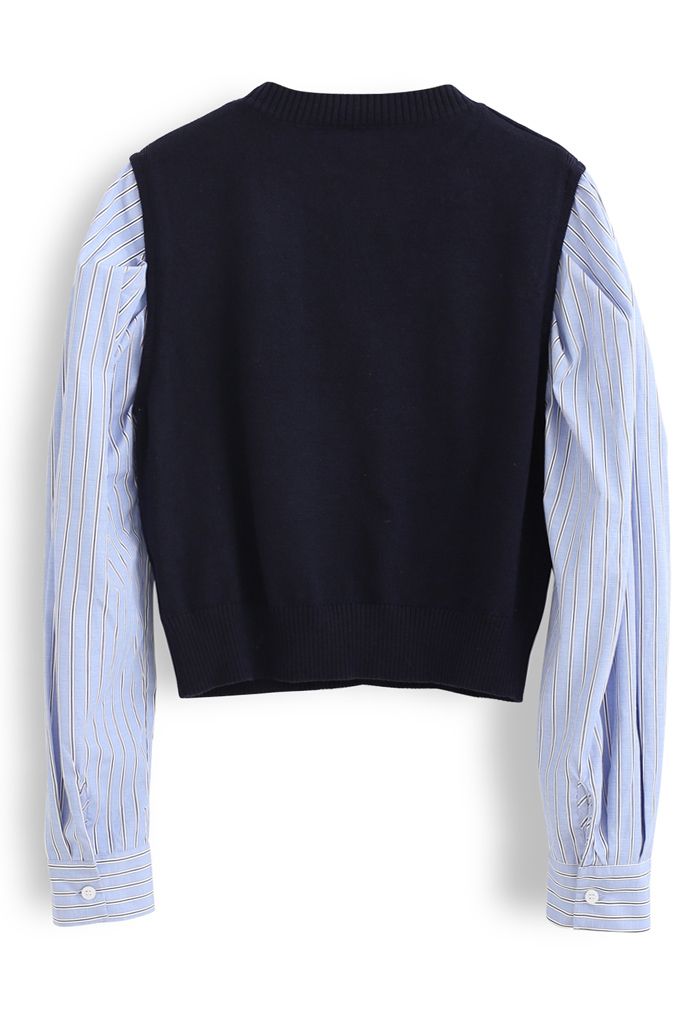 Suéter de punto con panel de mangas a rayas en azul marino