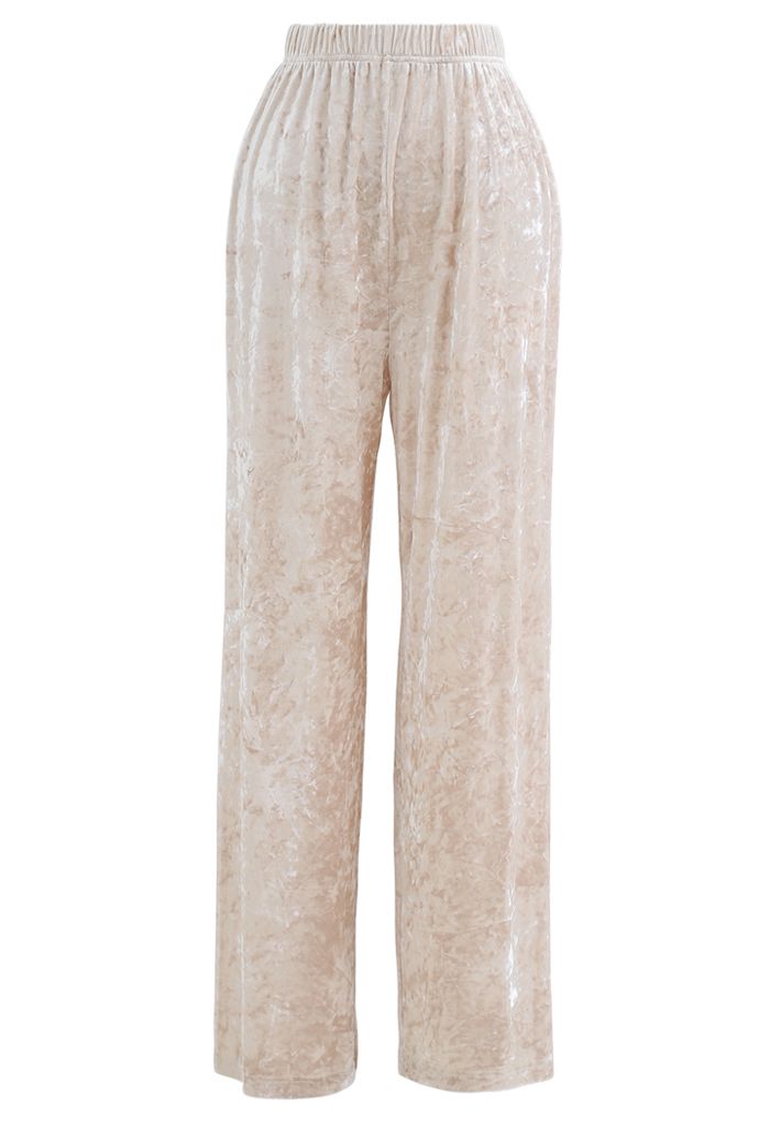 Conjunto de pantalón y top de manga larga de terciopelo brillante en marfil