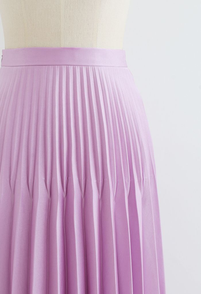 Falda larga plisada de talle alto en rosa