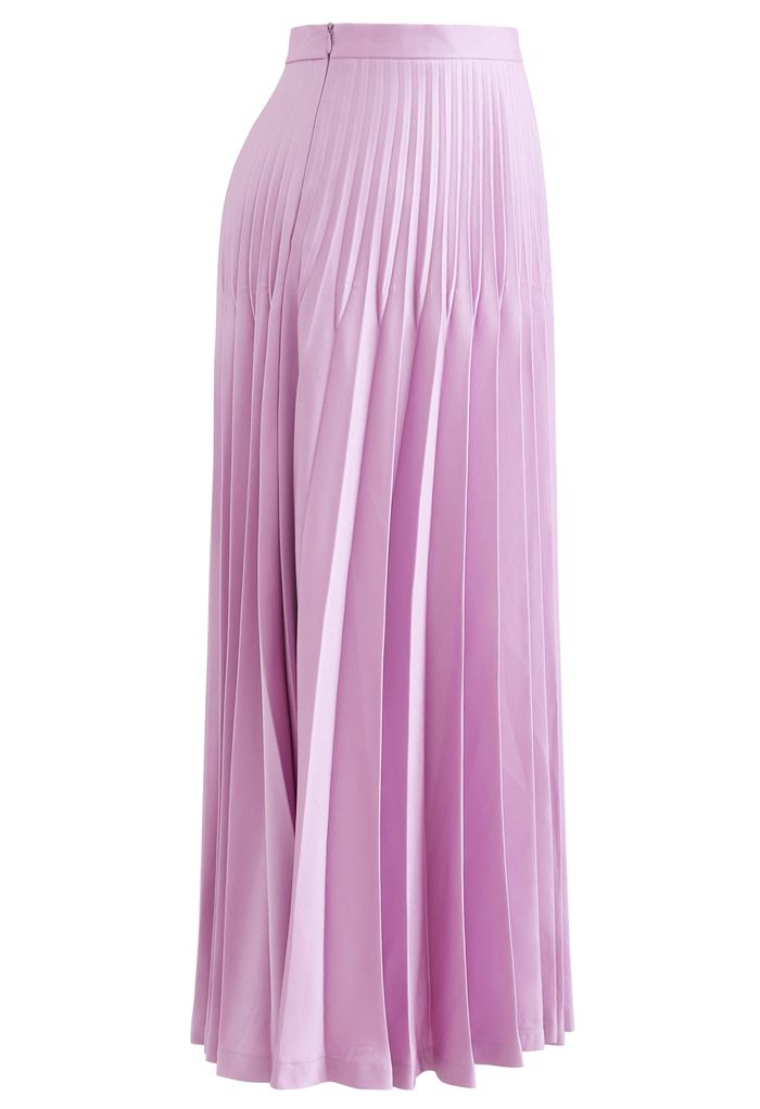 Falda larga plisada de talle alto en rosa