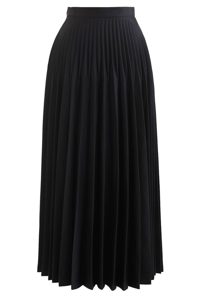 Falda larga plisada de talle alto en negro
