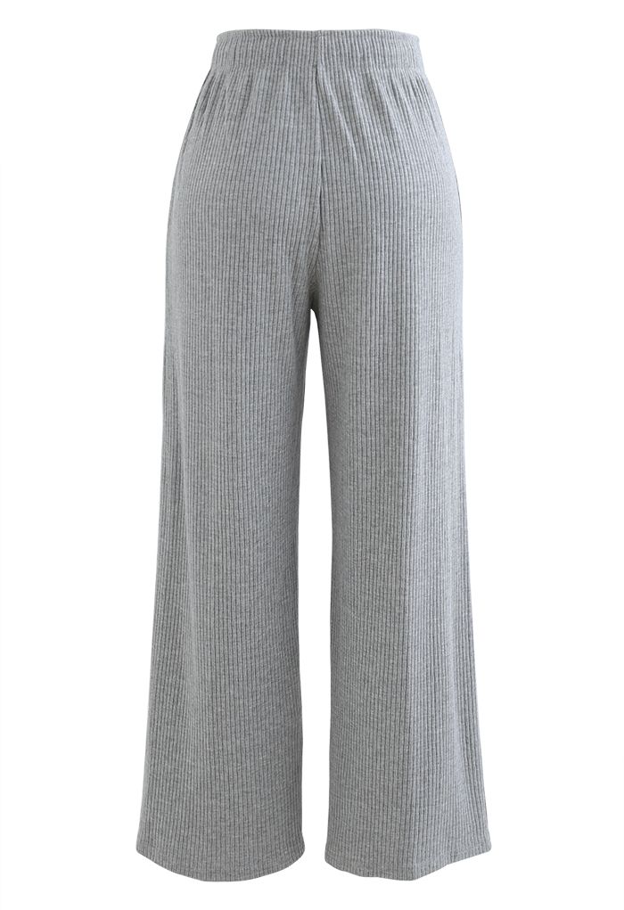 Pantalones cortos de punto de pierna ancha con cordón en gris
