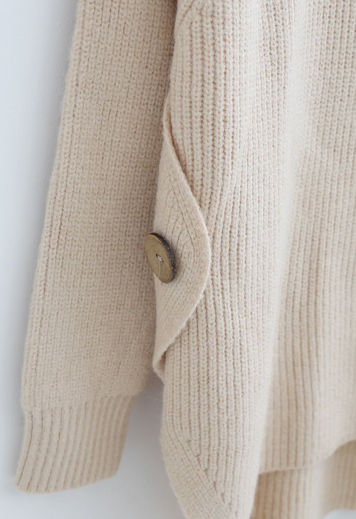 Suéter de punto Hi-Lo con botones laterales en tostado claro