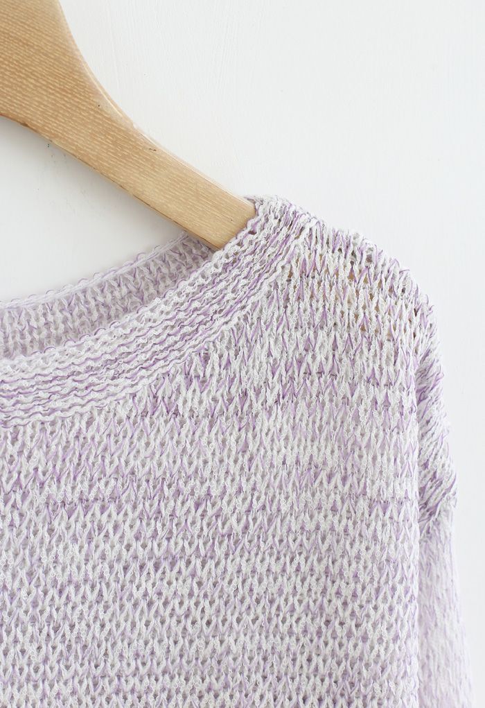 Suéter de punto abierto jaspeado en lavanda