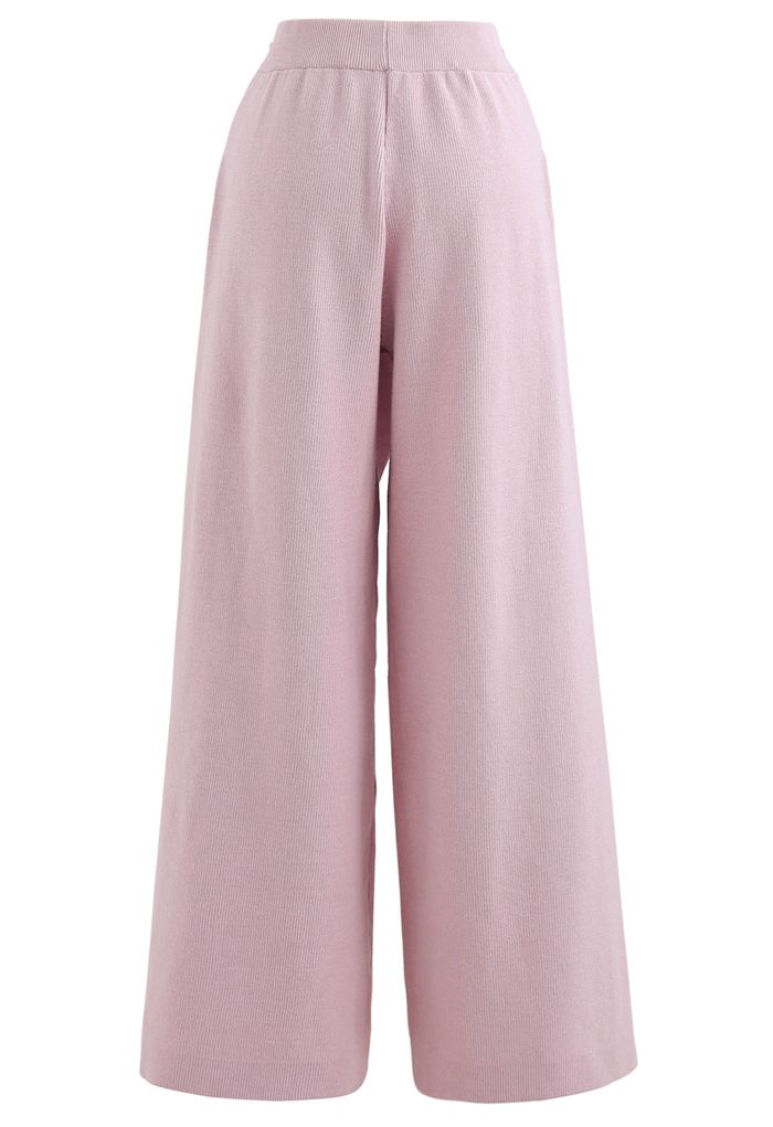 Pantalones anchos de punto con cintura anudada en rosa