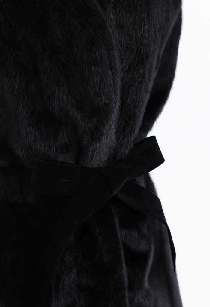 Chaleco de piel sintética suave Bowknot en negro