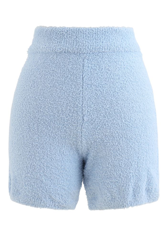 Conjunto de top corto y shorts con cuello en V de punto esponjoso en azul