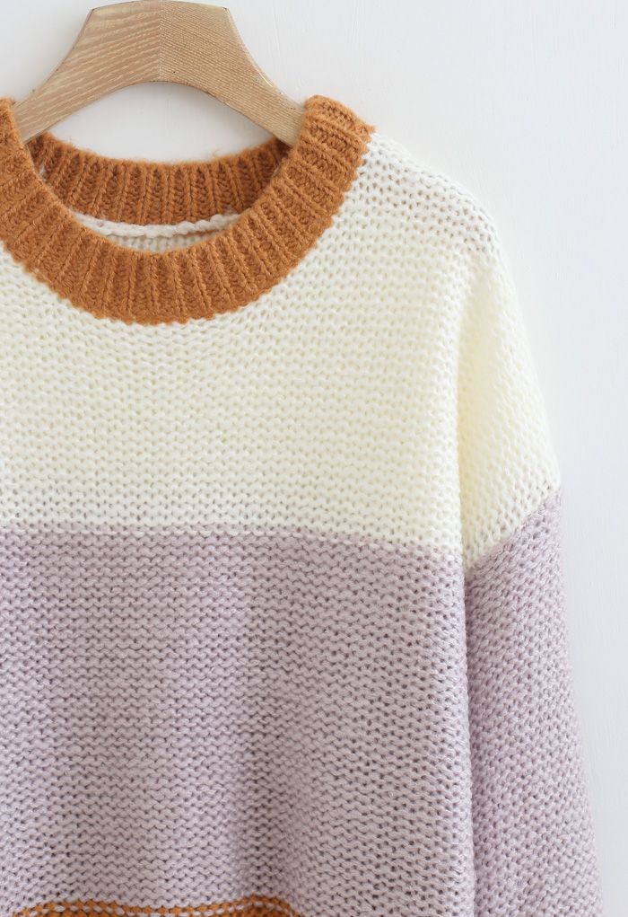 Suéter de punto extragrande con rayas de bloque en caramelo