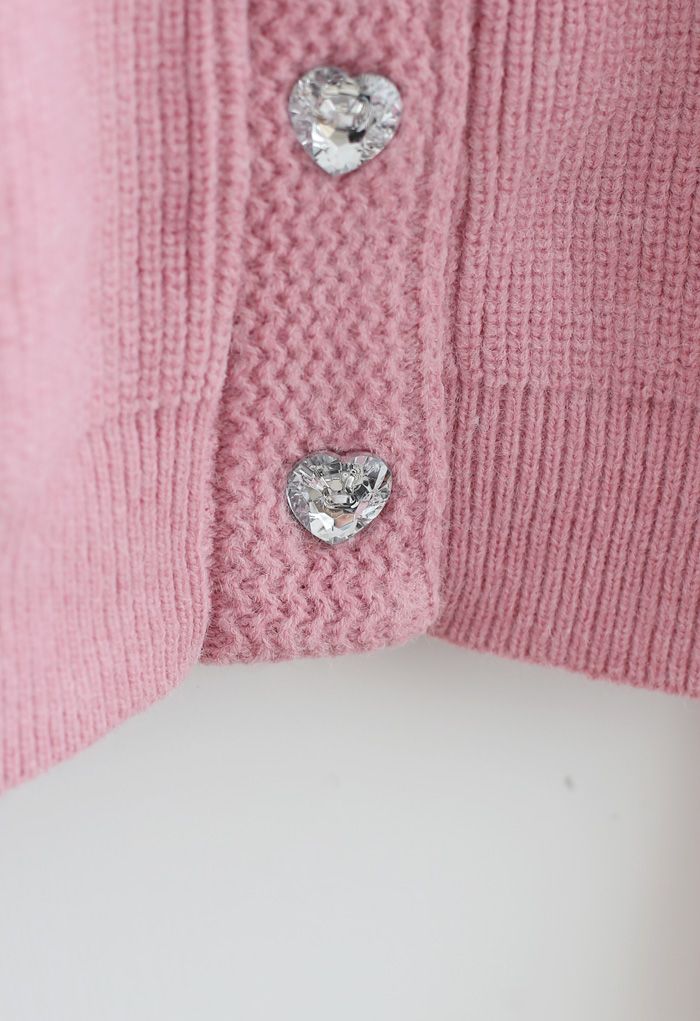 Cárdigan corto con mangas abullonadas y botones de cristal en rosa