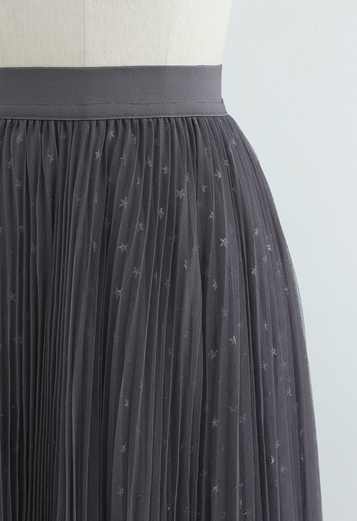 Falda midi de tul plisada de doble capa Starry en humo