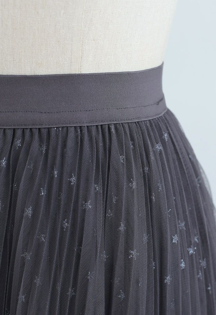 Falda midi de tul plisada de doble capa Starry en humo