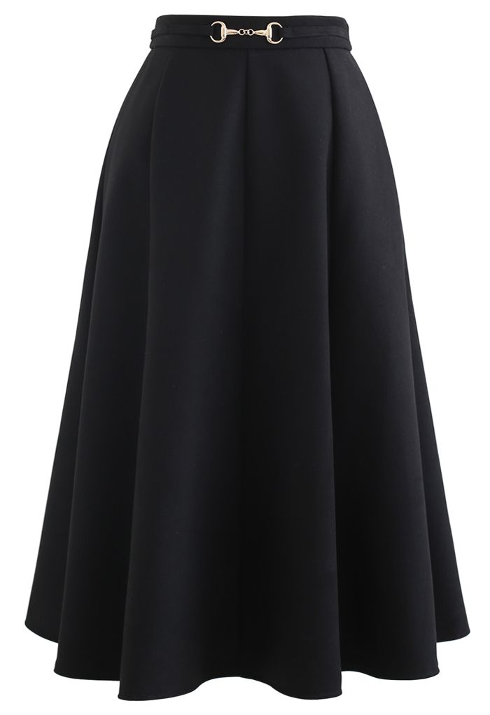 Falda acampanada con detalle de costuras en la cintura Horsebit en negro