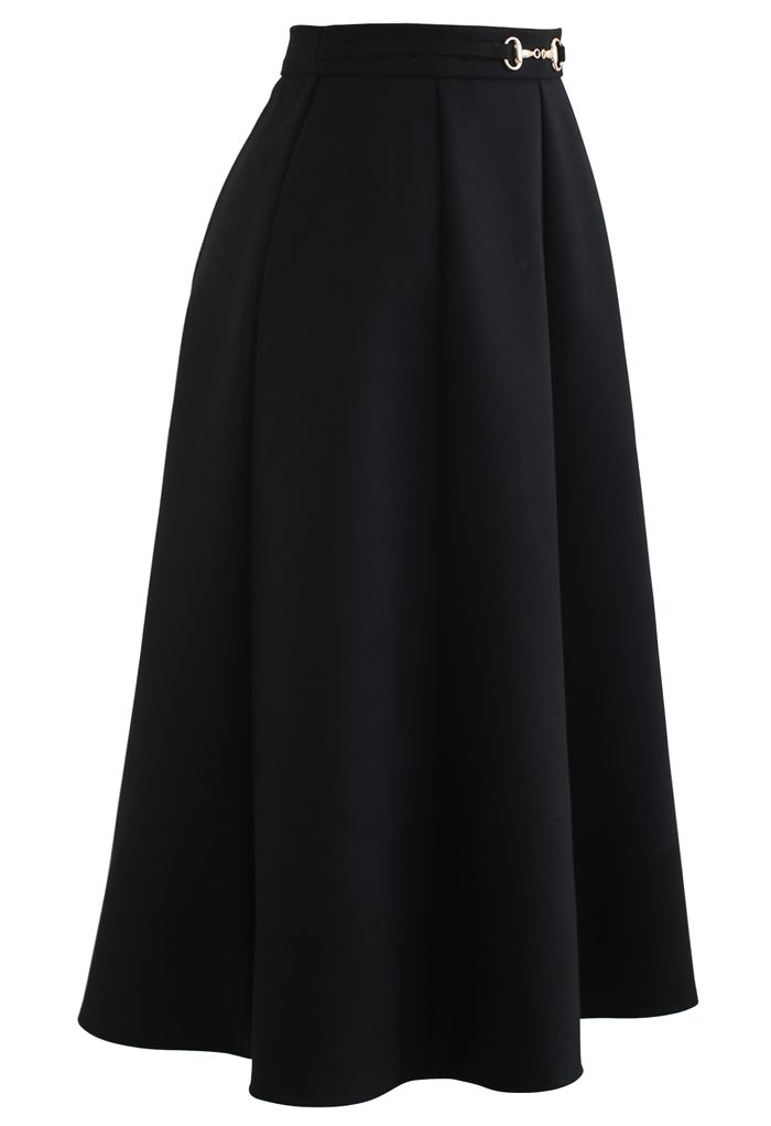 Falda acampanada con detalle de costuras en la cintura Horsebit en negro