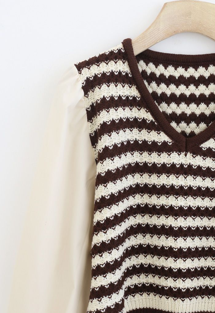 Suéter de punto a rayas con mangas de algodón en caramelo