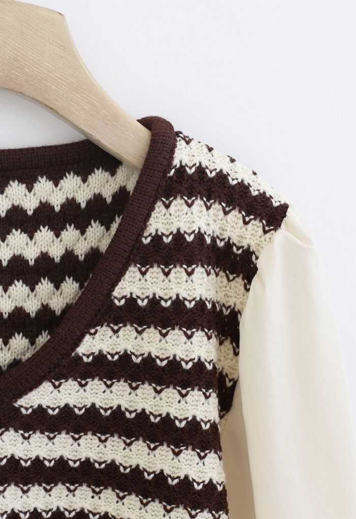 Suéter de punto a rayas con mangas de algodón en caramelo
