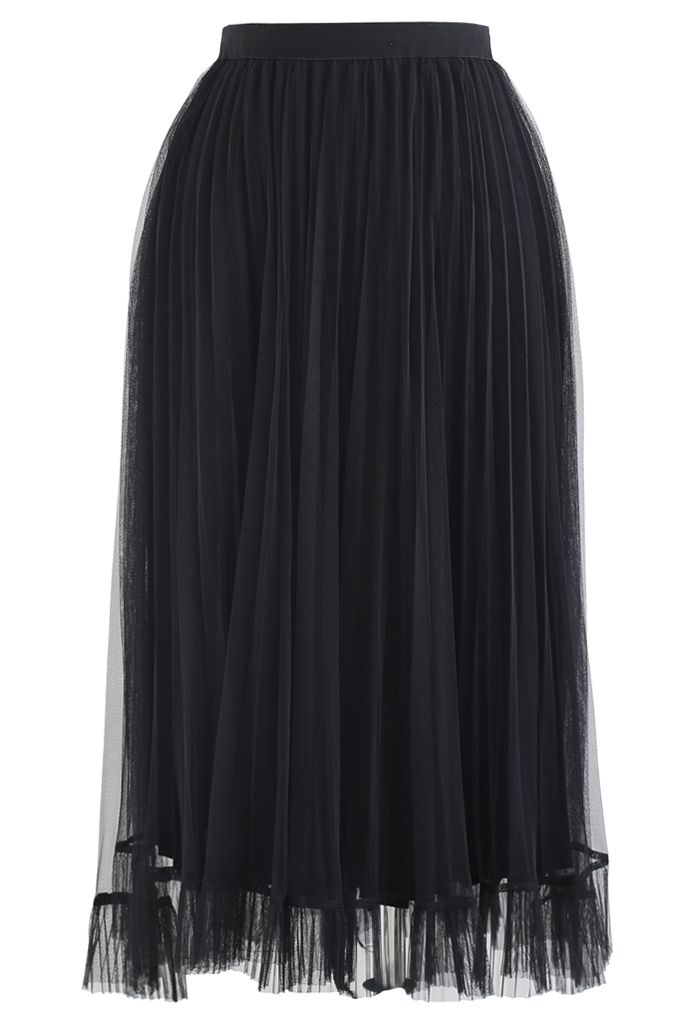Falda plisada con dobladillo de malla Hi-Lo en negro