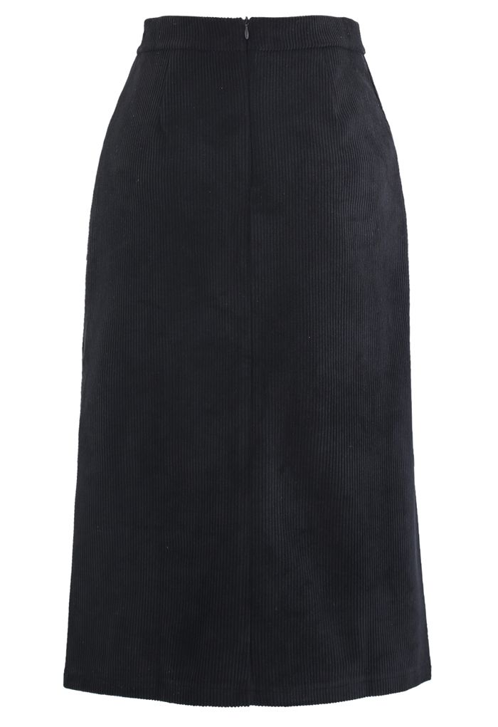Falda midi de pana con abertura frontal en negro