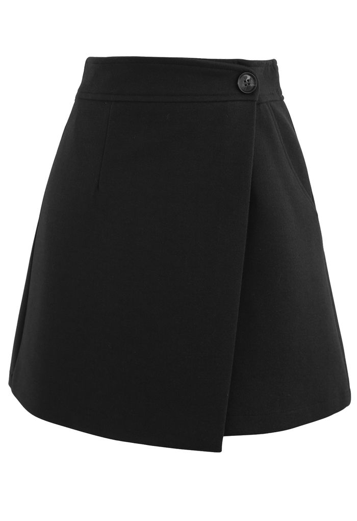 Minifalda de mezcla de lana con botones de solapa en negro