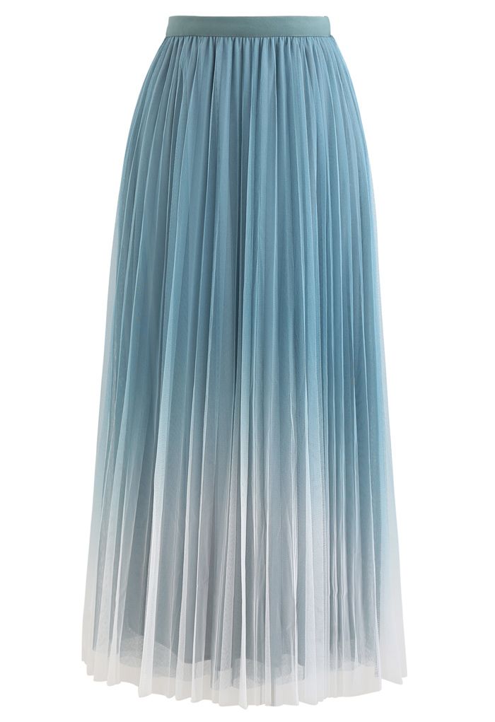 Falda de tul de malla de doble capa degradada en turquesa
