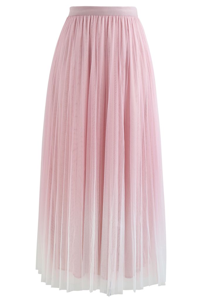 Falda de tul de malla de doble capa degradada en rosa