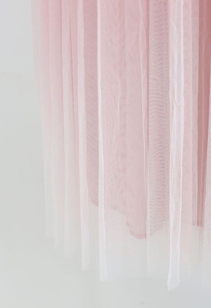 Falda de tul de malla de doble capa degradada en rosa