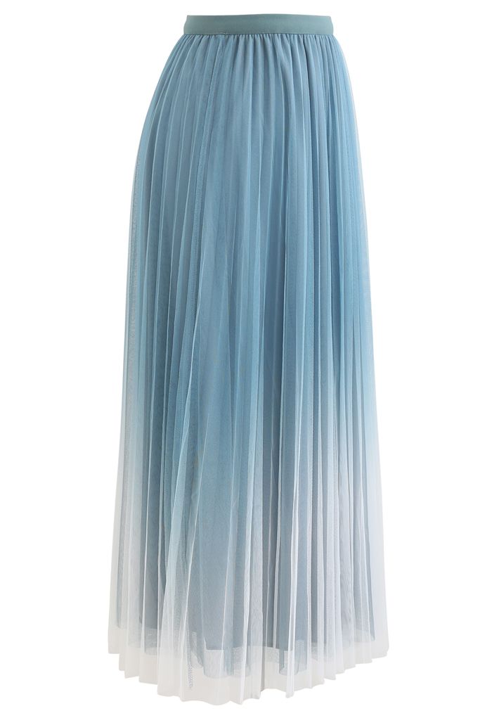 Falda de tul de malla de doble capa degradada en turquesa