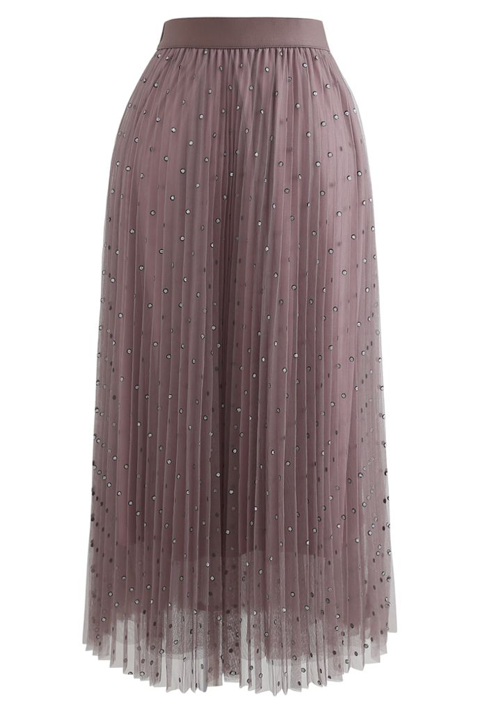 Falda de malla de tul plisada de doble capa con puntos brillantes en baya