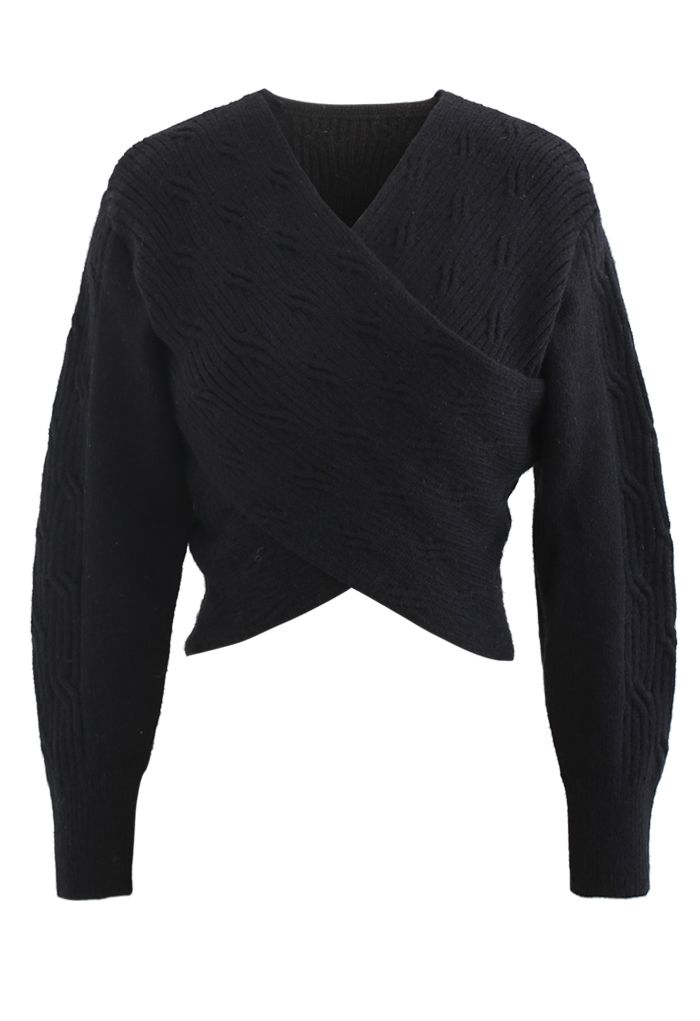 Suéter de punto acanalado entrecruzado en negro