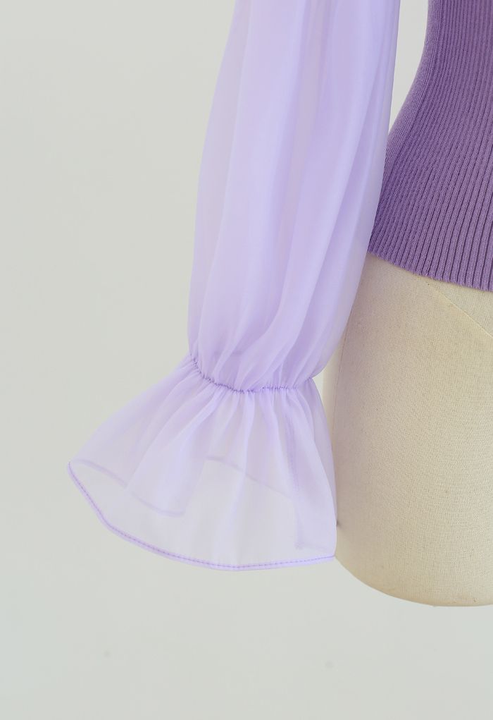Top corto de organza con mangas abullonadas en lila