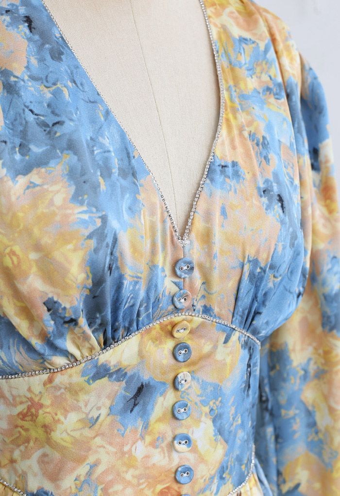 Vestido maxi floral de pintura de acuarela con adornos de cristal