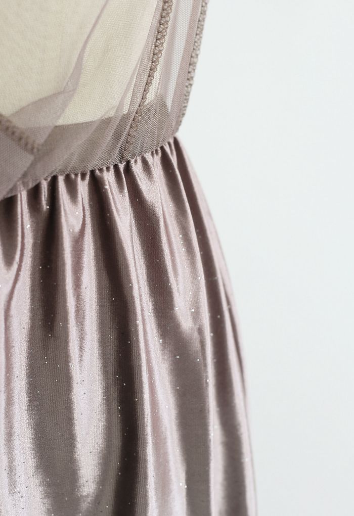 Falda midi de malla de terciopelo brillante degradado en gris topo