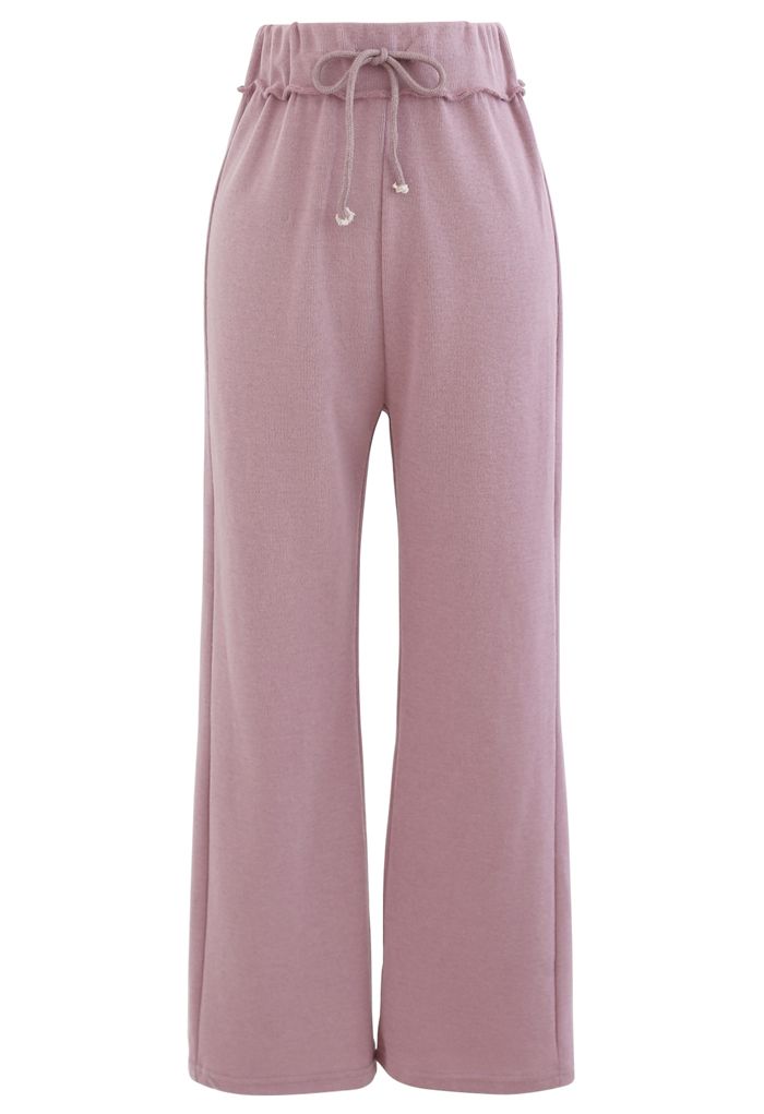 Conjunto de pantalones de pernera recta y sudadera con cremallera de canalé corto en lila