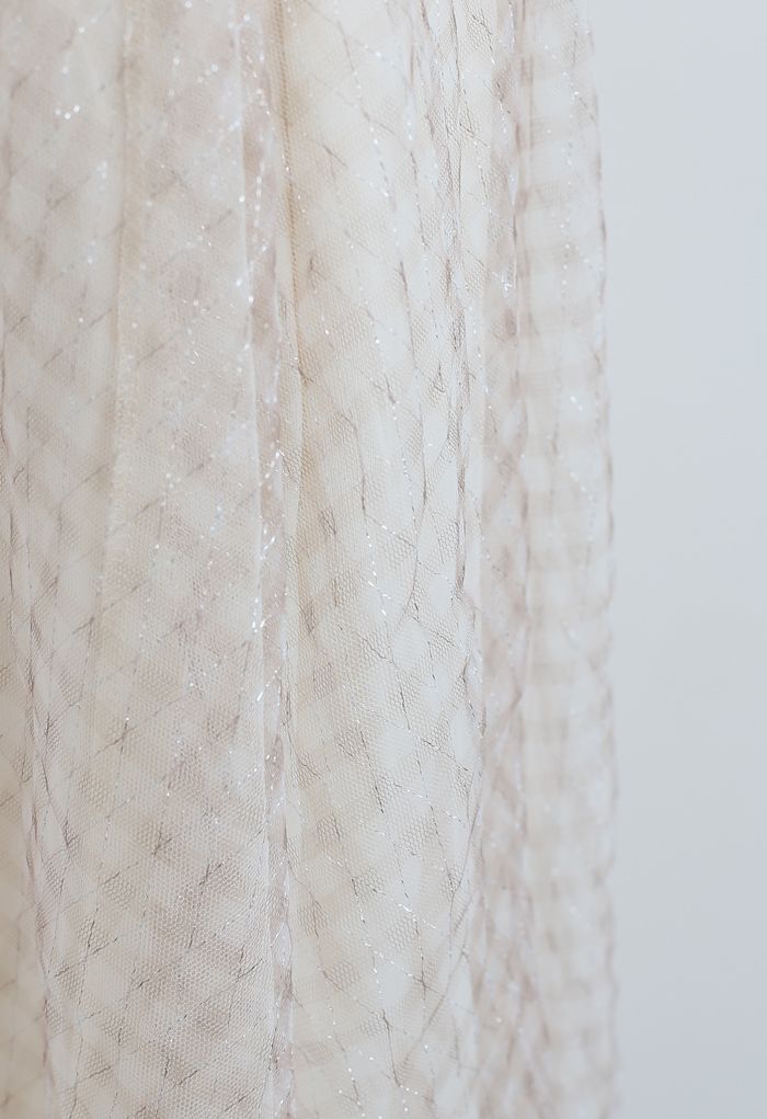 Falda de malla de tul de doble capa con hilo metalizado en color crema